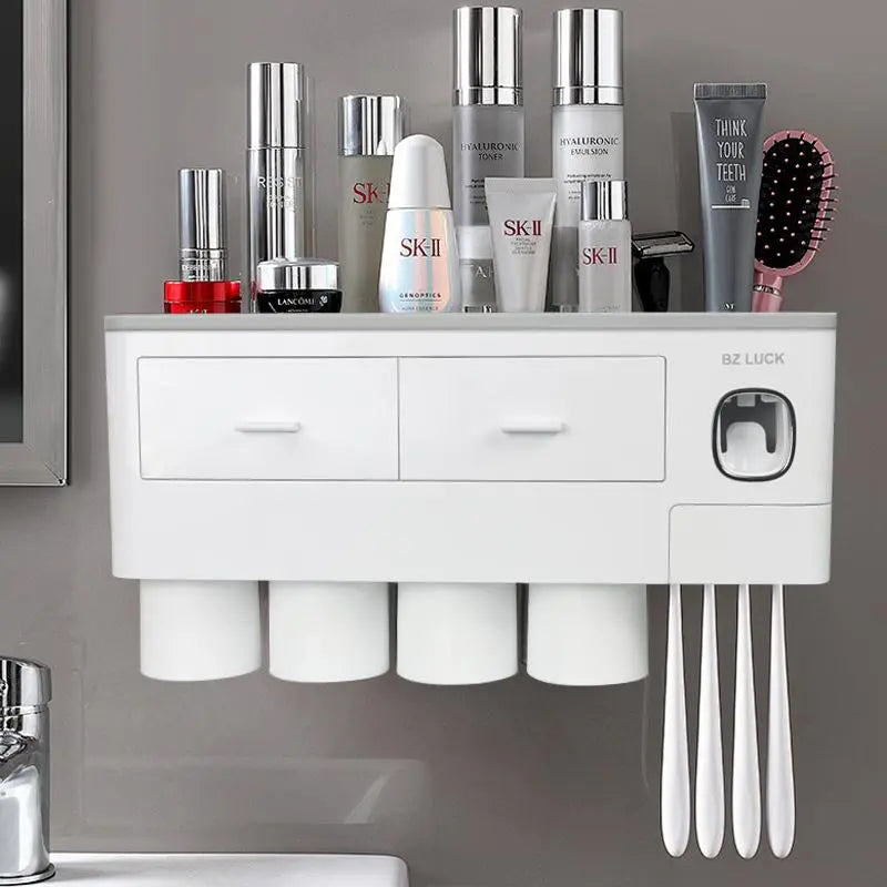 2-4 Cup Toothbrush Holders for Bathrooms - Wall Mounted with Toothpaste Dispenser - Cosmeticdrawe, Large Capacity Tray & Bathroom Accessories Bottles Home Goods Organizer Organizing Tiktokshopspringglowup Summervibes