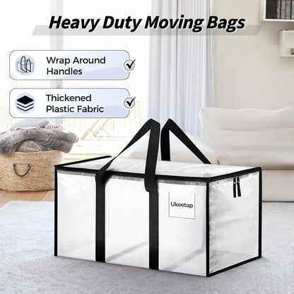 Clear Extra Large Moving Bags,Heavy-Duty Waterproof Storage Tote Bag with Reinforced Handles & Zippers,Transparent Organizer for Clothes,Bedding,Dorm,Moving (Clear- 88L)