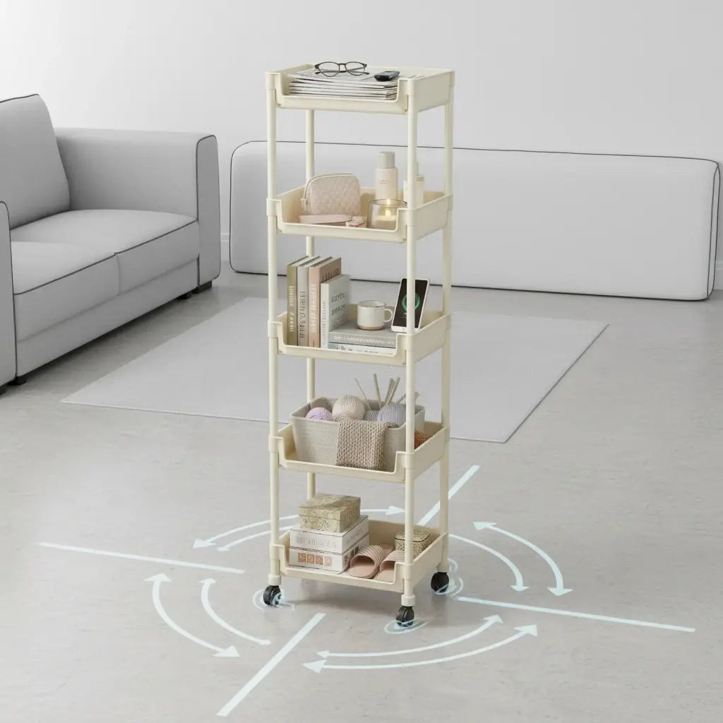 Multifunctional Multi-Layer Plastic Storage Cartwith Wheels, Layered Shelf Organizer for Bedroomkitchen Bathroom Living Room Memorial Day Deals