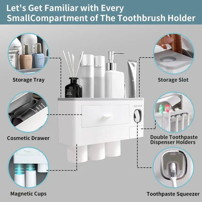 2-4 Cup Toothbrush Holders for Bathrooms - Wall Mounted with Toothpaste Dispenser - Cosmeticdrawe, Large Capacity Tray & Bathroom Accessories Bottles Home Goods Organizer Organizing Tiktokshopspringglowup Summervibes