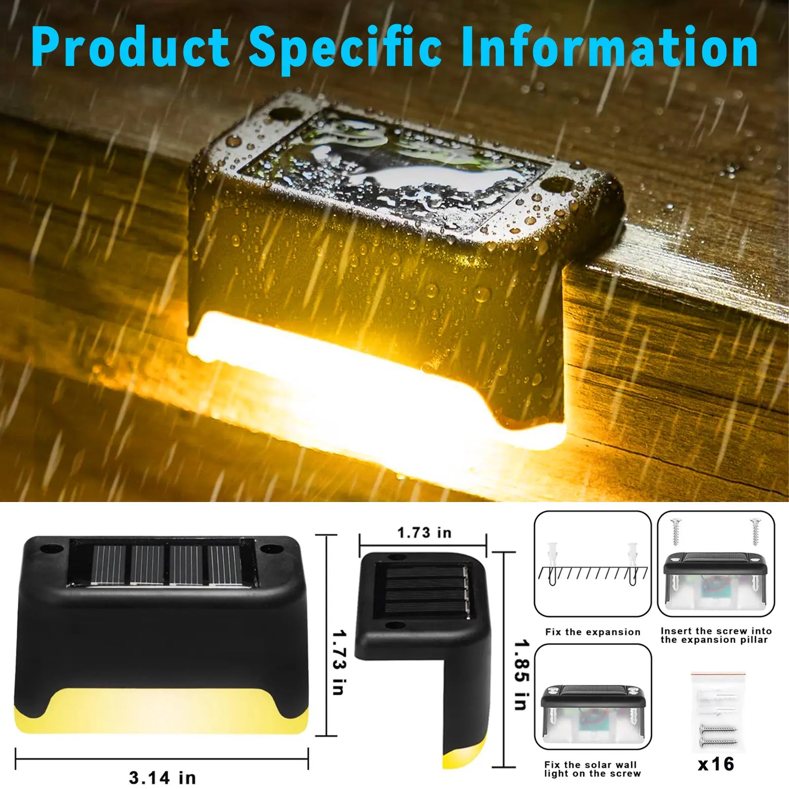 8PCS Solar Deck Lights Solar Pool Lights Waterproof Led Outdoor Decorations Solar Step Lights for Outdoor Stairs,Fence,Patio,Yard,Step Garden and Pathway Fathersdaygift