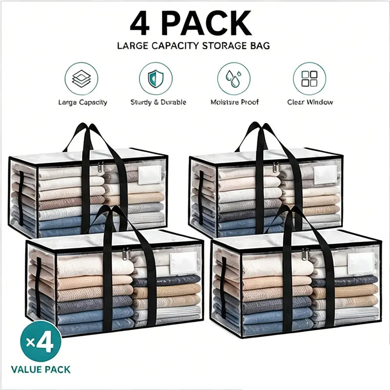 Clear Extra Large Moving Bags,Heavy-Duty Waterproof Storage Tote Bag with Reinforced Handles & Zippers,Transparent Organizer for Clothes,Bedding,Dorm,Moving (Clear- 88L)