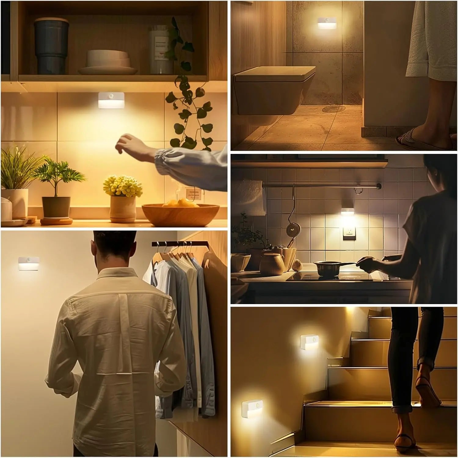 GJANSH 8 Pack Motion Sensor Stair Light for Indoor, Battery Operated Closet Lights, Wireless Stick on Anywhere Hallway Lamp, Portable Led Night Lamps for Bedroom under Cabinet Kitchen Fathersdaygift