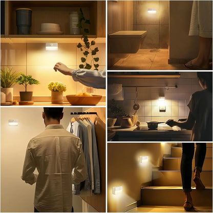 GJANSH 8 Pack Motion Sensor Stair Light for Indoor, Battery Operated Closet Lights, Wireless Stick on Anywhere Hallway Lamp, Portable Led Night Lamps for Bedroom under Cabinet Kitchen Fathersdaygift