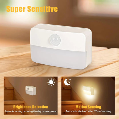 GJANSH 8 Pack Motion Sensor Stair Light for Indoor, Battery Operated Closet Lights, Wireless Stick on Anywhere Hallway Lamp, Portable Led Night Lamps for Bedroom under Cabinet Kitchen Fathersdaygift