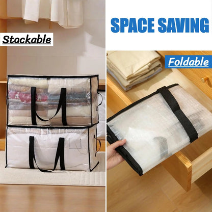 Clear Extra Large Moving Bags,Heavy-Duty Waterproof Storage Tote Bag with Reinforced Handles & Zippers,Transparent Organizer for Clothes,Bedding,Dorm,Moving (Clear- 88L)