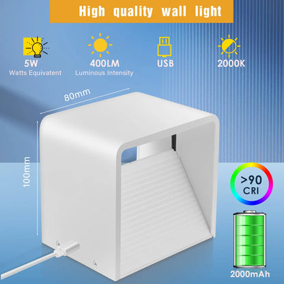 Rechargeable Wall Light with Motion Sensor Indoor LED Wireless Wall Lamp with Switch, 5W Wireless Wall Light USB Rechargeable Stair Light Battery, for Bedroom Living Room Hallway
