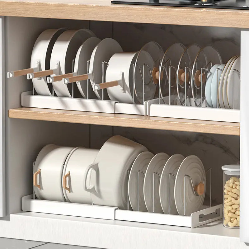 Pot Lids Organizer Rack for Cabinet and Countertop, 7+ Pan Lids and Bakeware Organizer Rack Holder with 7 Adjustable Compartments,Kitchen Storage, Pot Lid Storage - White,Grey，Black Friday，Christmas Gift