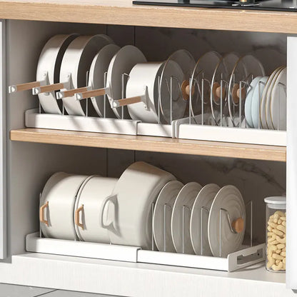 Pot Lids Organizer Rack for Cabinet and Countertop, 7+ Pan Lids and Bakeware Organizer Rack Holder with 7 Adjustable Compartments,Kitchen Storage, Pot Lid Storage - White,Grey，Black Friday，Christmas Gift