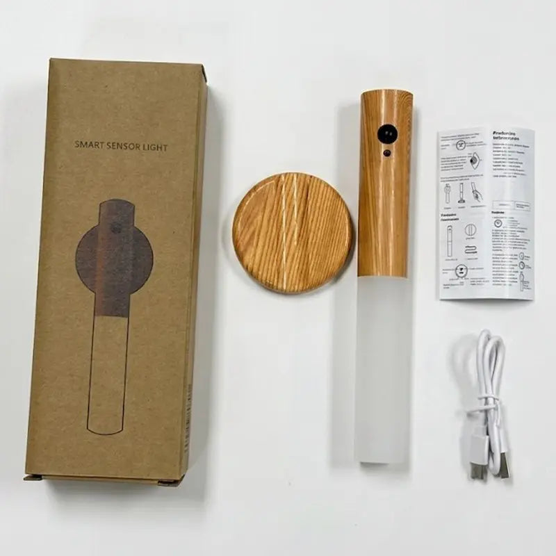 USB Rechargeable LED Night Light, Magnetic Wall Light, Motion-Sensor Night Light, Wireless Stair Light, Indoor Wooden Wall Light, Decorative Night Light, Dimmable Night Light, Ambient Lighting, Home Night Lamp, Motion Activated for Hallway Stairs