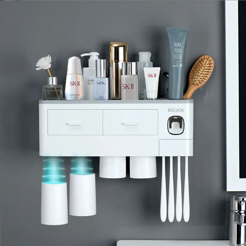 2-4 Cup Toothbrush Holders for Bathrooms - Wall Mounted with Toothpaste Dispenser - Cosmeticdrawe, Large Capacity Tray & Bathroom Accessories Bottles Home Goods Organizer Organizing Tiktokshopspringglowup Summervibes