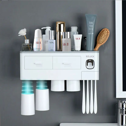 2-4 Cup Toothbrush Holders for Bathrooms - Wall Mounted with Toothpaste Dispenser - Cosmeticdrawe, Large Capacity Tray & Bathroom Accessories Bottles Home Goods Organizer Organizing Tiktokshopspringglowup Summervibes