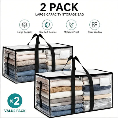 Clear Extra Large Moving Bags,Heavy-Duty Waterproof Storage Tote Bag with Reinforced Handles & Zippers,Transparent Organizer for Clothes,Bedding,Dorm,Moving (Clear- 88L)