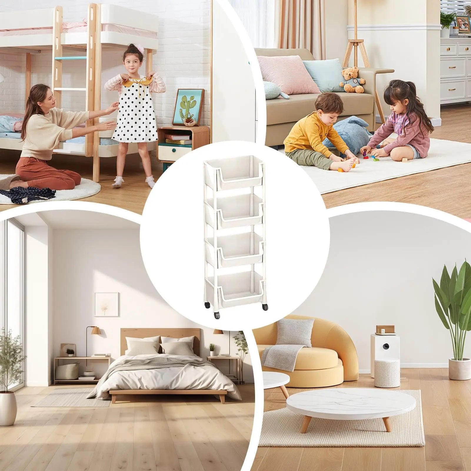 Multifunctional Multi-Layer Plastic Storage Cartwith Wheels, Layered Shelf Organizer for Bedroomkitchen Bathroom Living Room Memorial Day Deals
