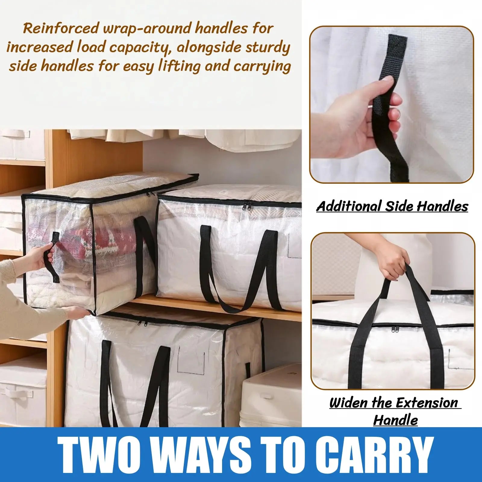Clear Extra Large Moving Bags,Heavy-Duty Waterproof Storage Tote Bag with Reinforced Handles & Zippers,Transparent Organizer for Clothes,Bedding,Dorm,Moving (Clear- 88L)