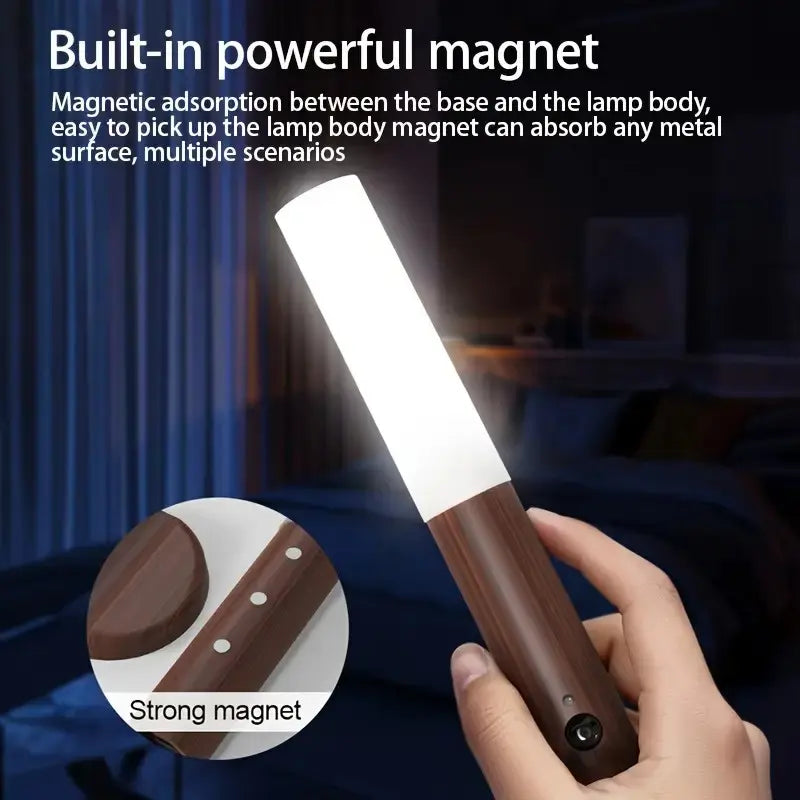 USB Rechargeable LED Night Light, Magnetic Wall Light, Motion-Sensor Night Light, Wireless Stair Light, Indoor Wooden Wall Light, Decorative Night Light, Dimmable Night Light, Ambient Lighting, Home Night Lamp, Motion Activated for Hallway Stairs
