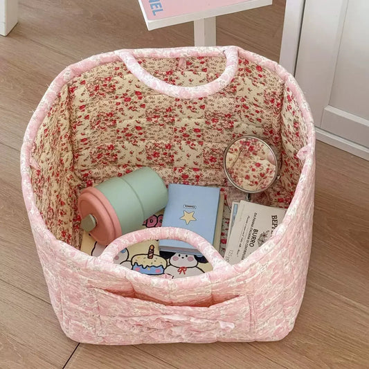 Versatile Storage Basket,Collapsible Laundry Hamper with Handles,Foldable Floral Organizer for Clothes Toys Books, Multi-Purpose Fabric Storage Bin for Nursery Closet Car, Space Saving Home Decor Basket,Easter Basket Quilted