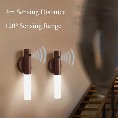 USB Rechargeable LED Night Light, Magnetic Wall Light, Motion-Sensor Night Light, Wireless Stair Light, Indoor Wooden Wall Light, Decorative Night Light, Dimmable Night Light, Ambient Lighting, Home Night Lamp, Motion Activated for Hallway Stairs