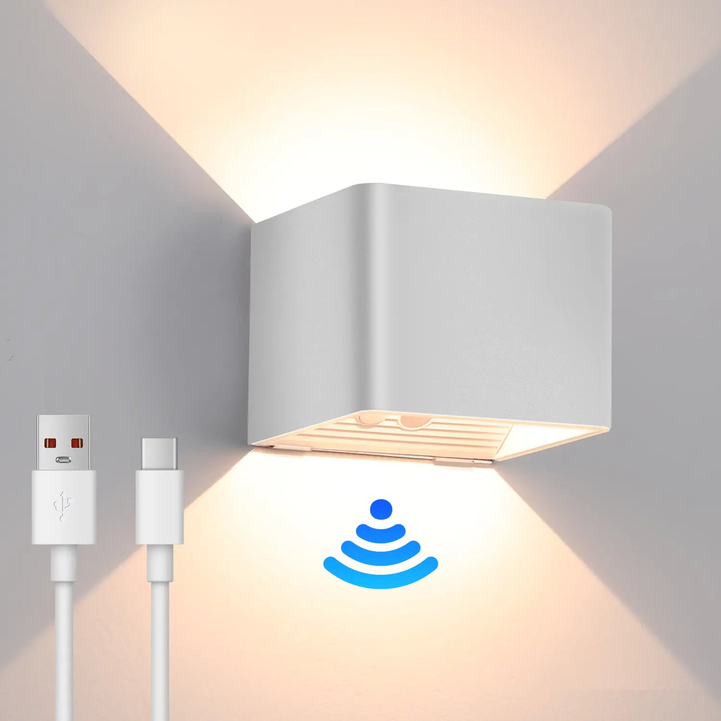 Rechargeable Wall Light with Motion Sensor Indoor LED Wireless Wall Lamp with Switch, 5W Wireless Wall Light USB Rechargeable Stair Light Battery, for Bedroom Living Room Hallway