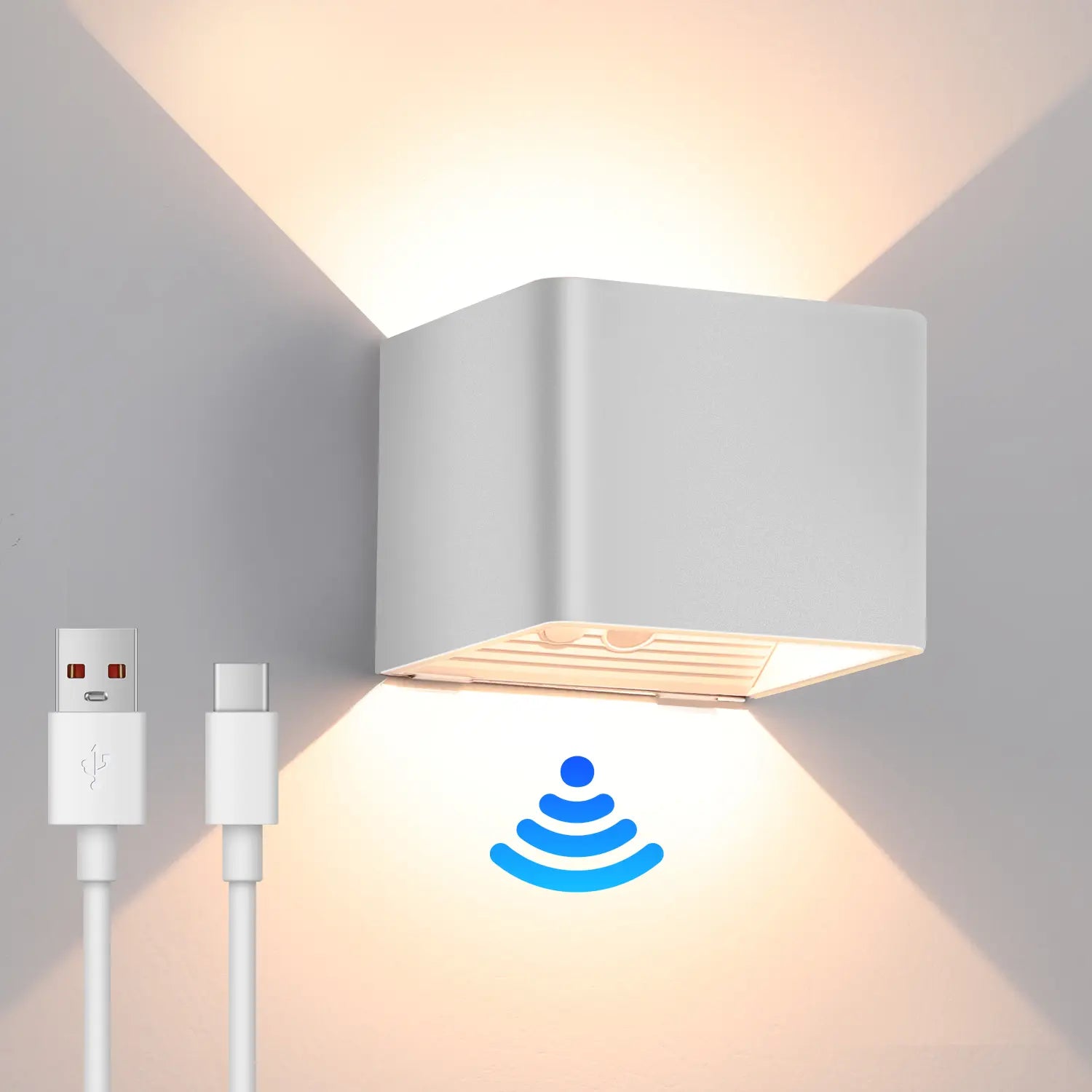 Rechargeable Wall Light with Motion Sensor Indoor LED Wireless Wall Lamp with Switch, 5W Wireless Wall Light USB Rechargeable Stair Light Battery, for Bedroom Living Room Hallway