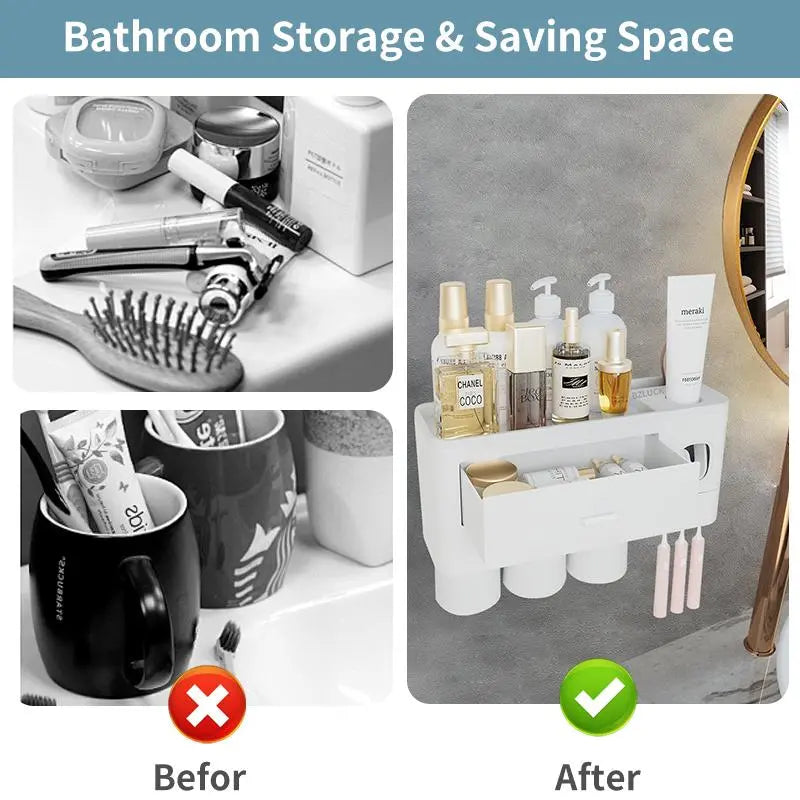 2-4 Cup Toothbrush Holders for Bathrooms - Wall Mounted with Toothpaste Dispenser - Cosmeticdrawe, Large Capacity Tray & Bathroom Accessories Bottles Home Goods Organizer Organizing Tiktokshopspringglowup Summervibes