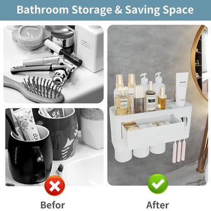 2-4 Cup Toothbrush Holders for Bathrooms - Wall Mounted with Toothpaste Dispenser - Cosmeticdrawe, Large Capacity Tray & Bathroom Accessories Bottles Home Goods Organizer Organizing Tiktokshopspringglowup Summervibes