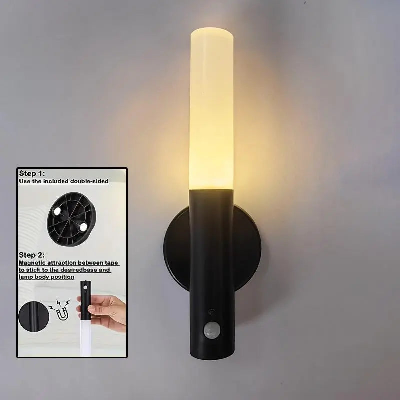 USB Rechargeable LED Night Light, Magnetic Wall Light, Motion-Sensor Night Light, Wireless Stair Light, Indoor Wooden Wall Light, Decorative Night Light, Dimmable Night Light, Ambient Lighting, Home Night Lamp, Motion Activated for Hallway Stairs