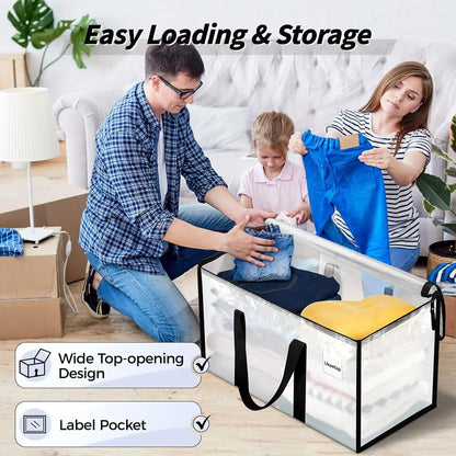 Clear Extra Large Moving Bags,Heavy-Duty Waterproof Storage Tote Bag with Reinforced Handles & Zippers,Transparent Organizer for Clothes,Bedding,Dorm,Moving (Clear- 88L)