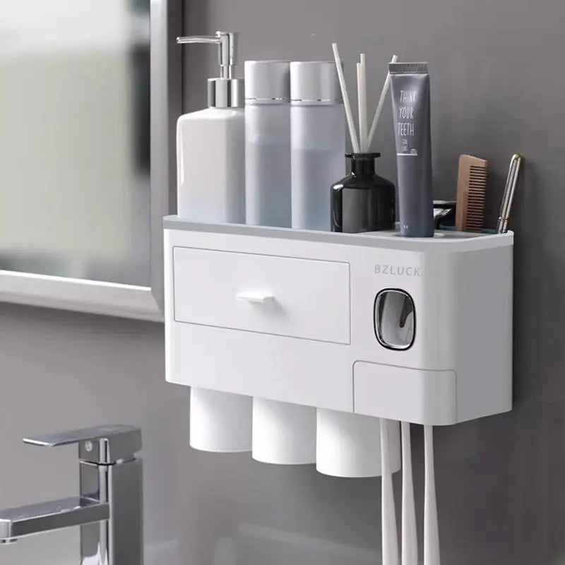 2-4 Cup Toothbrush Holders for Bathrooms - Wall Mounted with Toothpaste Dispenser - Cosmeticdrawe, Large Capacity Tray & Bathroom Accessories Bottles Home Goods Organizer Organizing Tiktokshopspringglowup Summervibes