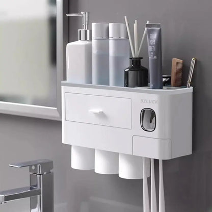 2-4 Cup Toothbrush Holders for Bathrooms - Wall Mounted with Toothpaste Dispenser - Cosmeticdrawe, Large Capacity Tray & Bathroom Accessories Bottles Home Goods Organizer Organizing Tiktokshopspringglowup Summervibes
