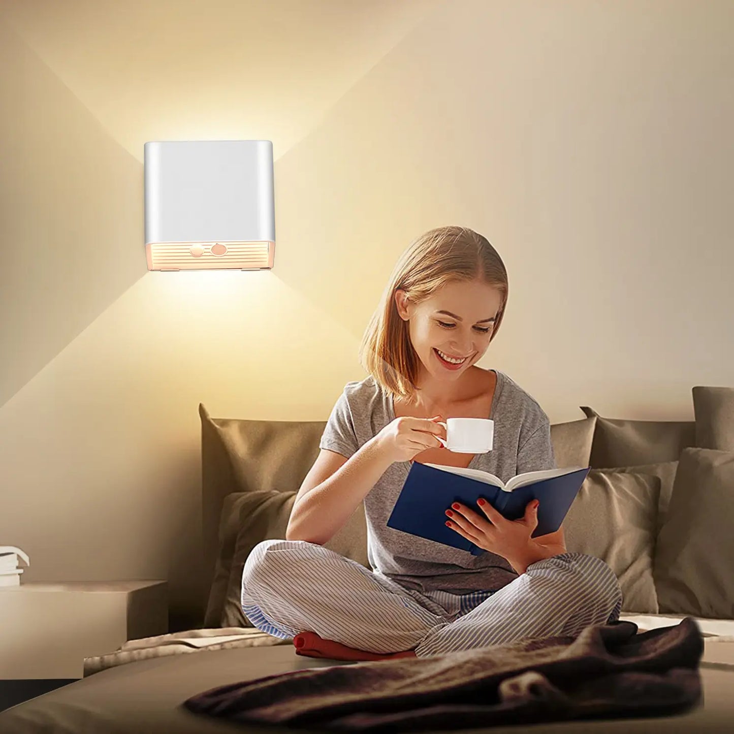 Rechargeable Wall Light with Motion Sensor Indoor LED Wireless Wall Lamp with Switch, 5W Wireless Wall Light USB Rechargeable Stair Light Battery, for Bedroom Living Room Hallway