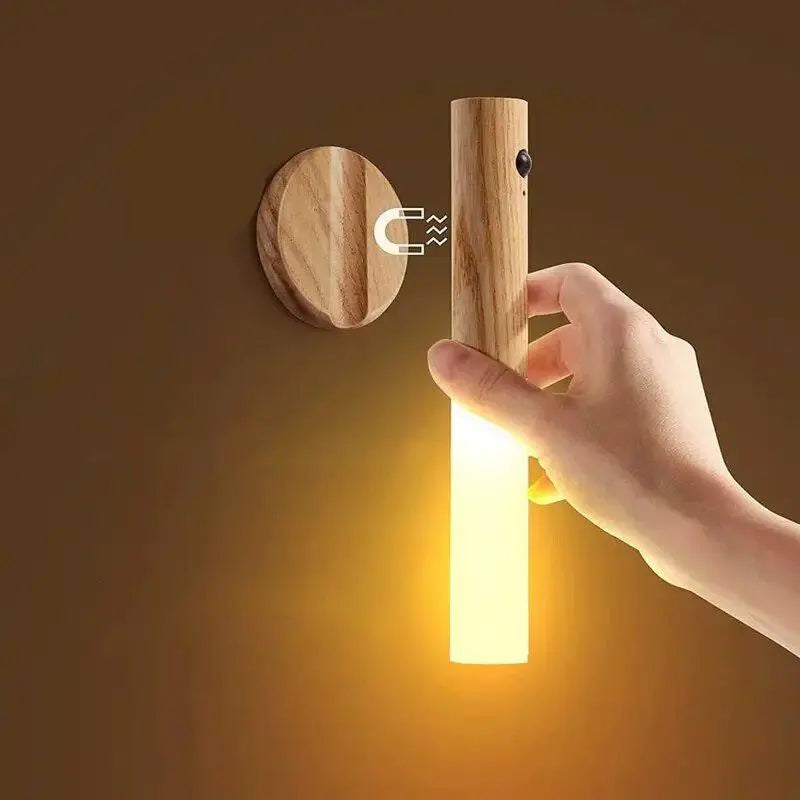 USB Rechargeable LED Night Light, Magnetic Wall Light, Motion-Sensor Night Light, Wireless Stair Light, Indoor Wooden Wall Light, Decorative Night Light, Dimmable Night Light, Ambient Lighting, Home Night Lamp, Motion Activated for Hallway Stairs