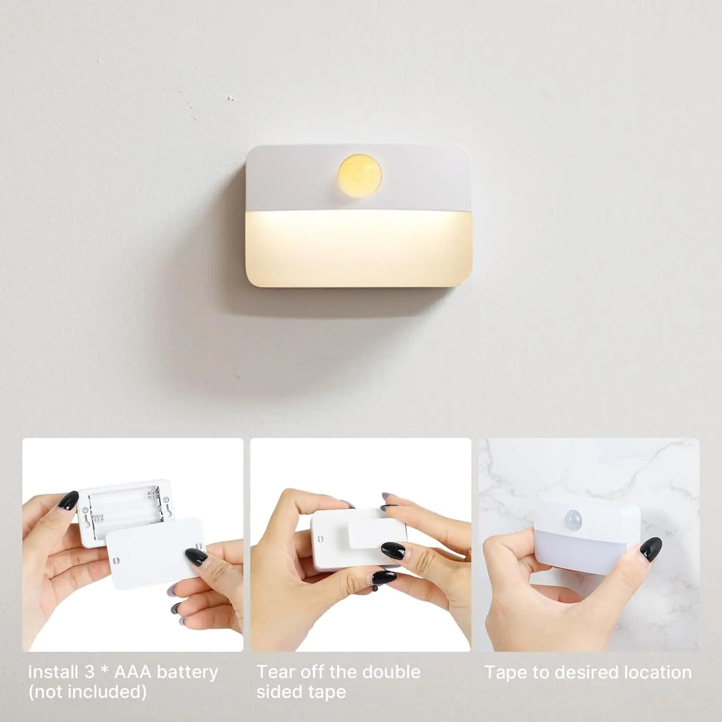 GJANSH 8 Pack Motion Sensor Stair Light for Indoor, Battery Operated Closet Lights, Wireless Stick on Anywhere Hallway Lamp, Portable Led Night Lamps for Bedroom under Cabinet Kitchen Fathersdaygift