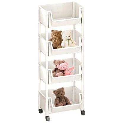 Multifunctional Multi-Layer Plastic Storage Cartwith Wheels, Layered Shelf Organizer for Bedroomkitchen Bathroom Living Room Memorial Day Deals