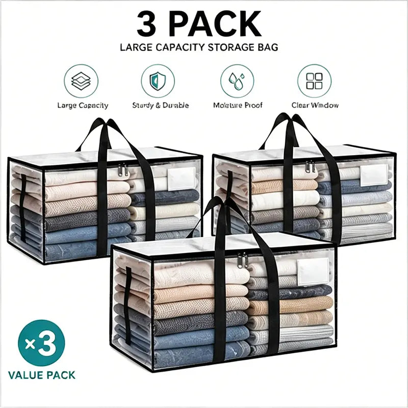 Clear Extra Large Moving Bags,Heavy-Duty Waterproof Storage Tote Bag with Reinforced Handles & Zippers,Transparent Organizer for Clothes,Bedding,Dorm,Moving (Clear- 88L)