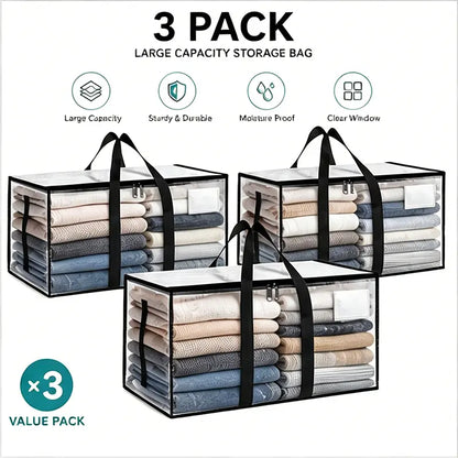 Clear Extra Large Moving Bags,Heavy-Duty Waterproof Storage Tote Bag with Reinforced Handles & Zippers,Transparent Organizer for Clothes,Bedding,Dorm,Moving (Clear- 88L)