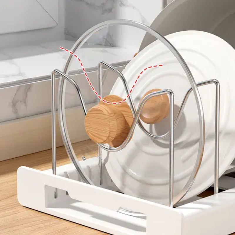 Pot Lids Organizer Rack for Cabinet and Countertop, 7+ Pan Lids and Bakeware Organizer Rack Holder with 7 Adjustable Compartments,Kitchen Storage, Pot Lid Storage - White,Grey，Black Friday，Christmas Gift