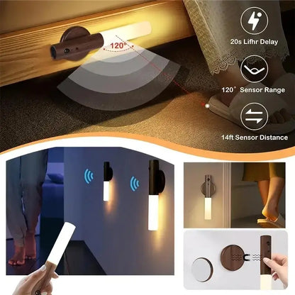 USB Rechargeable LED Night Light, Magnetic Wall Light, Motion-Sensor Night Light, Wireless Stair Light, Indoor Wooden Wall Light, Decorative Night Light, Dimmable Night Light, Ambient Lighting, Home Night Lamp, Motion Activated for Hallway Stairs