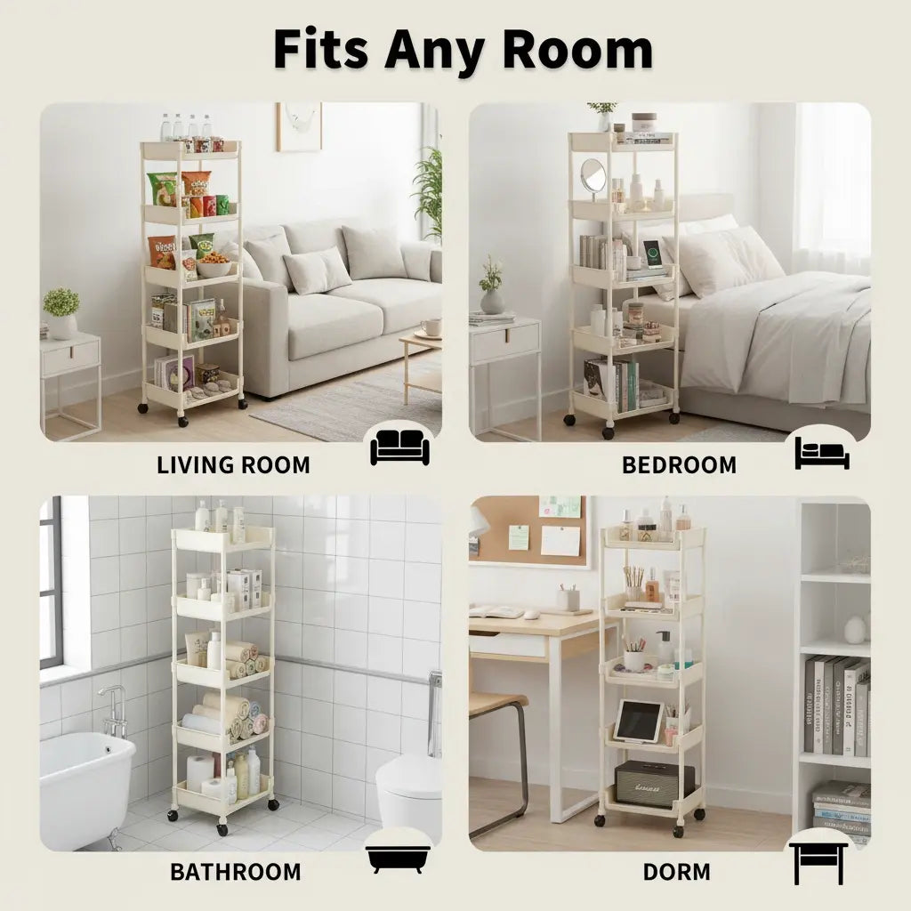 Multifunctional Multi-Layer Plastic Storage Cartwith Wheels, Layered Shelf Organizer for Bedroomkitchen Bathroom Living Room Memorial Day Deals