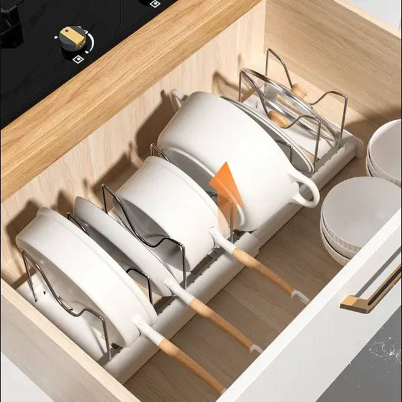 Pot Lids Organizer Rack for Cabinet and Countertop, 7+ Pan Lids and Bakeware Organizer Rack Holder with 7 Adjustable Compartments,Kitchen Storage, Pot Lid Storage - White,Grey，Black Friday，Christmas Gift